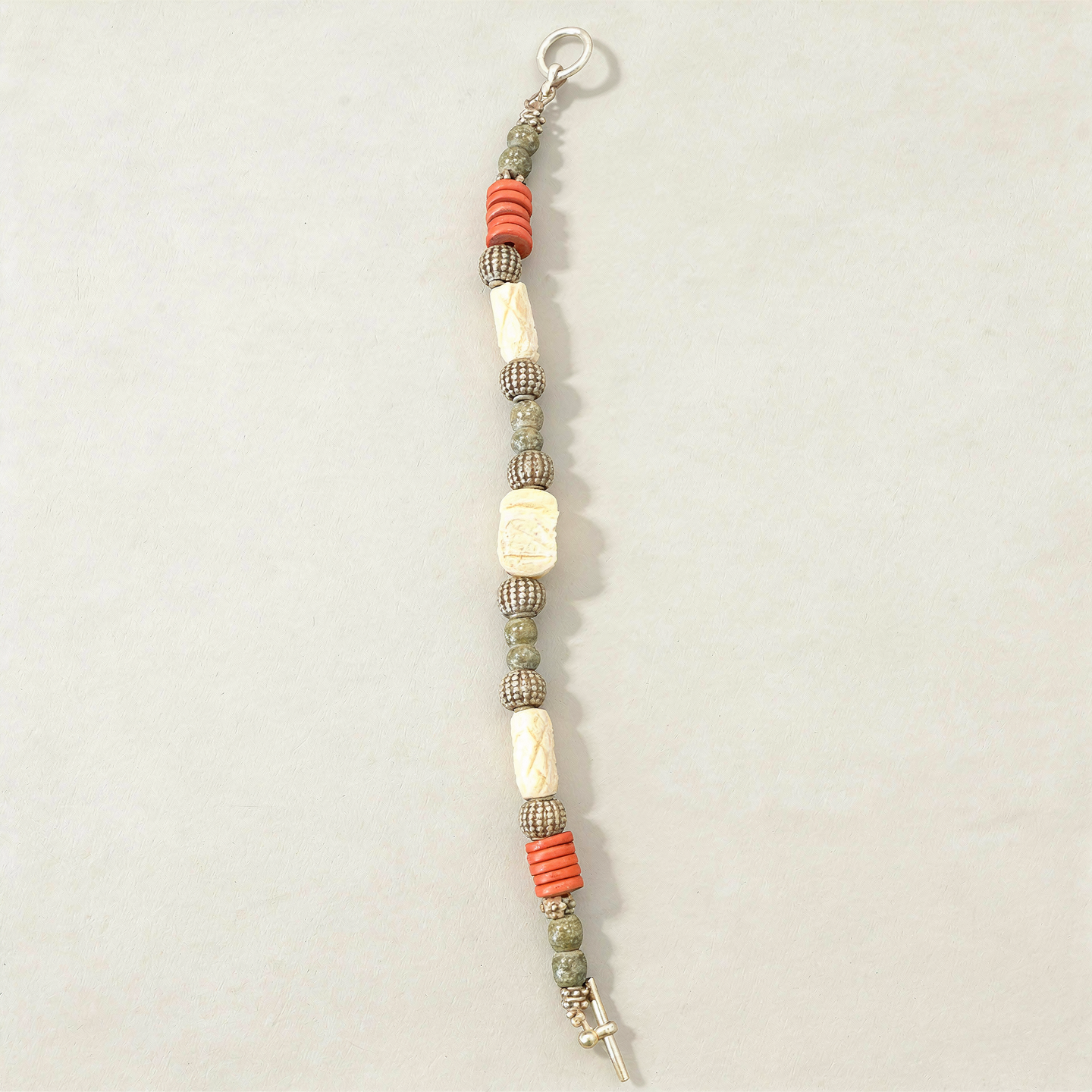 Carved Bone Beads Bracelet Boho