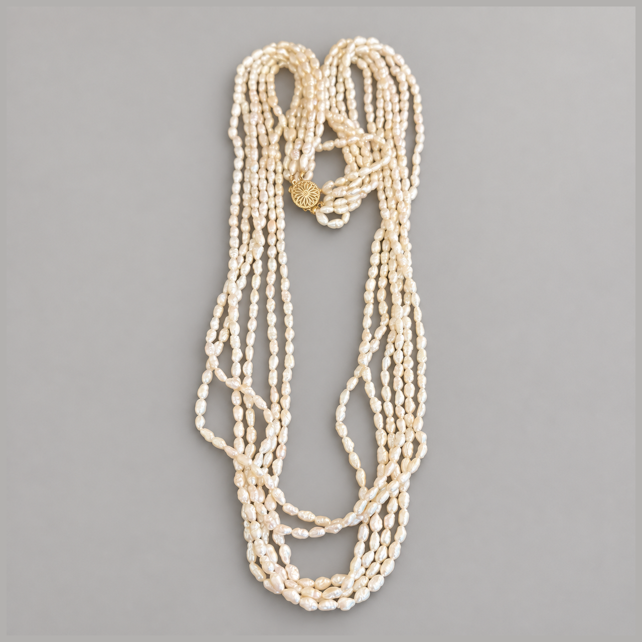 6-Strand Rice Pearl Necklace With Gold-Filled Clasp