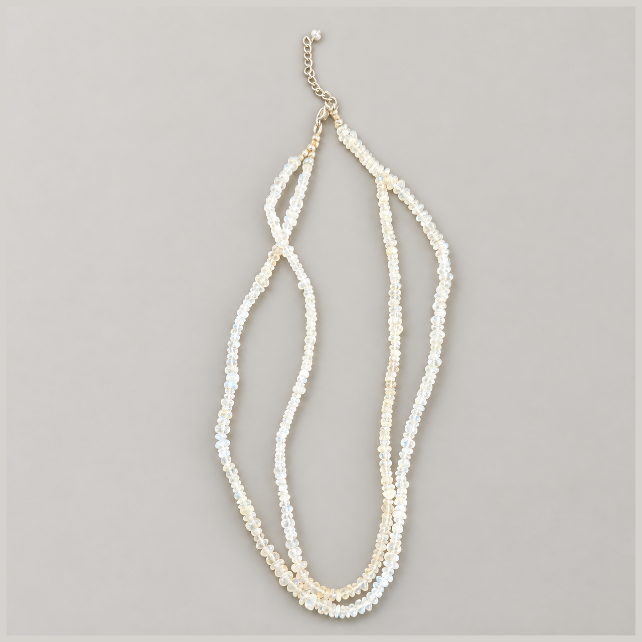 Double-Strand Moonstone Necklace With .925 Sterling Silver Clasp