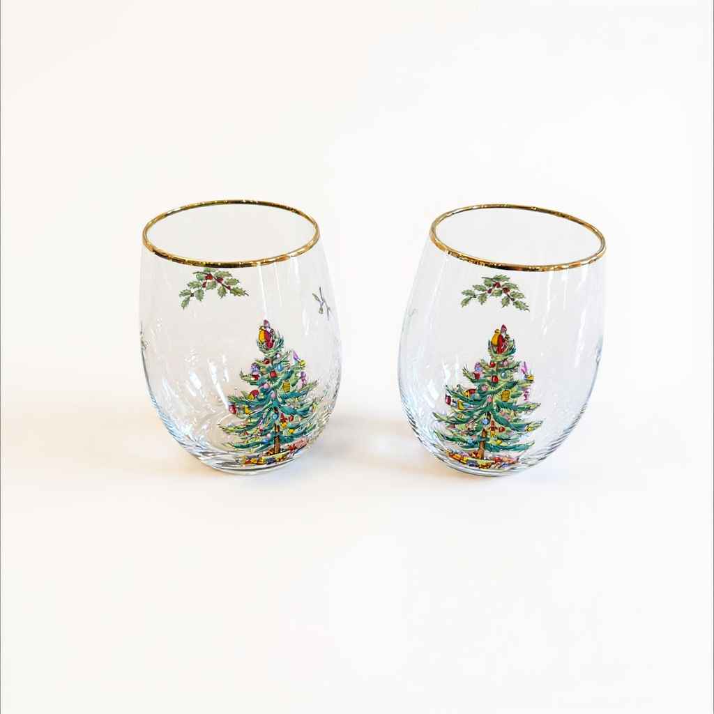 Christmas Stemless Wine Glasses Setof 2