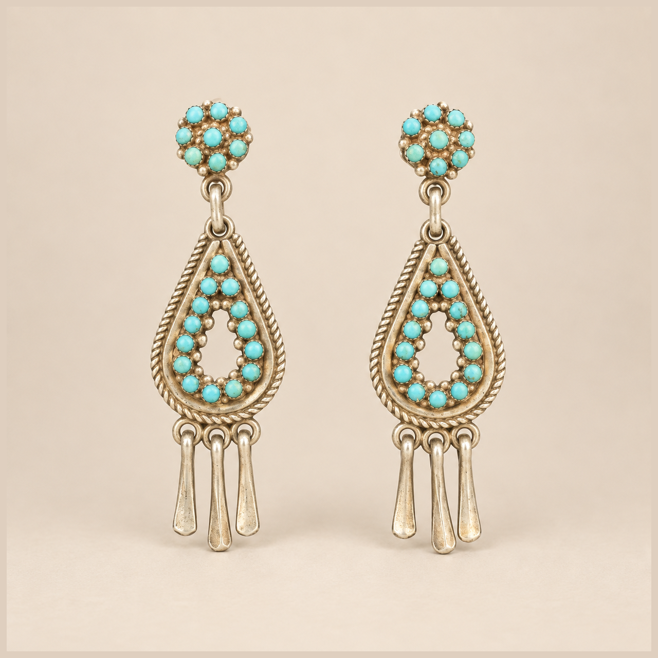Zuni Native American Snake Eyes Turquoise Sterling Silver Earrings