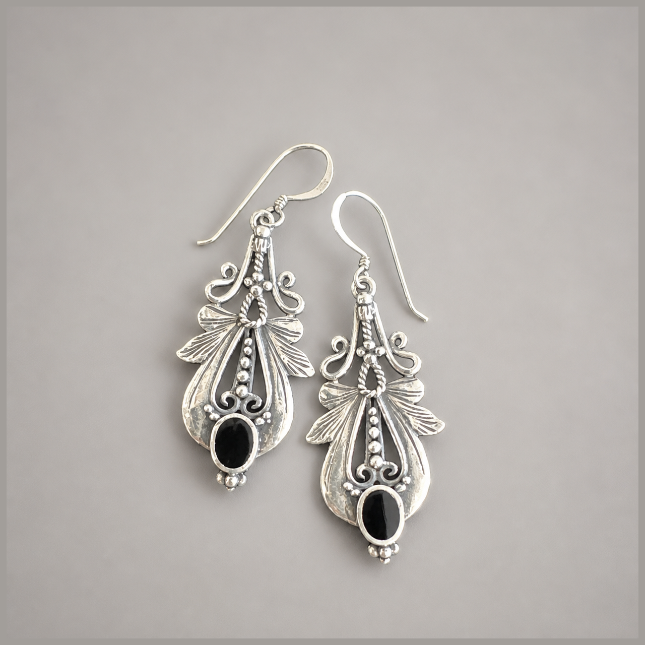.925 Sterling Silver Onyx Earrings