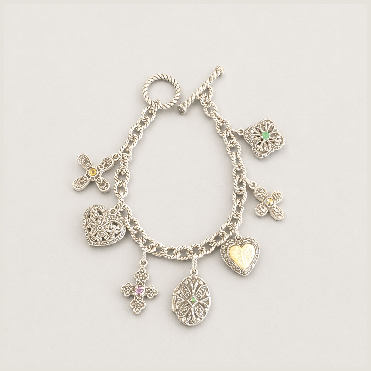 .925 Multi-Stone Charm Bracelet Made in Thailand