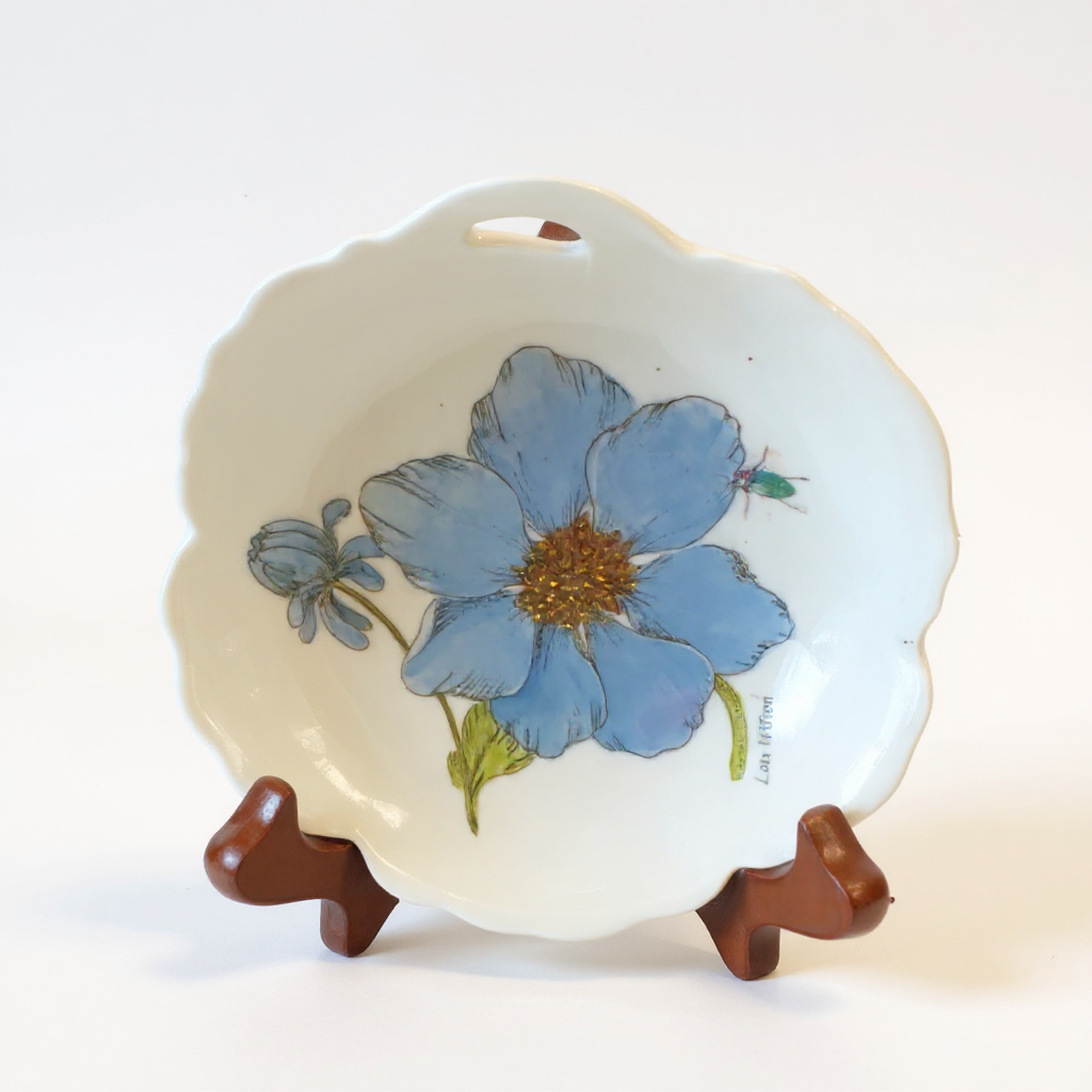 Hand Painted Dish, Lois J Wilson, Ice Rose