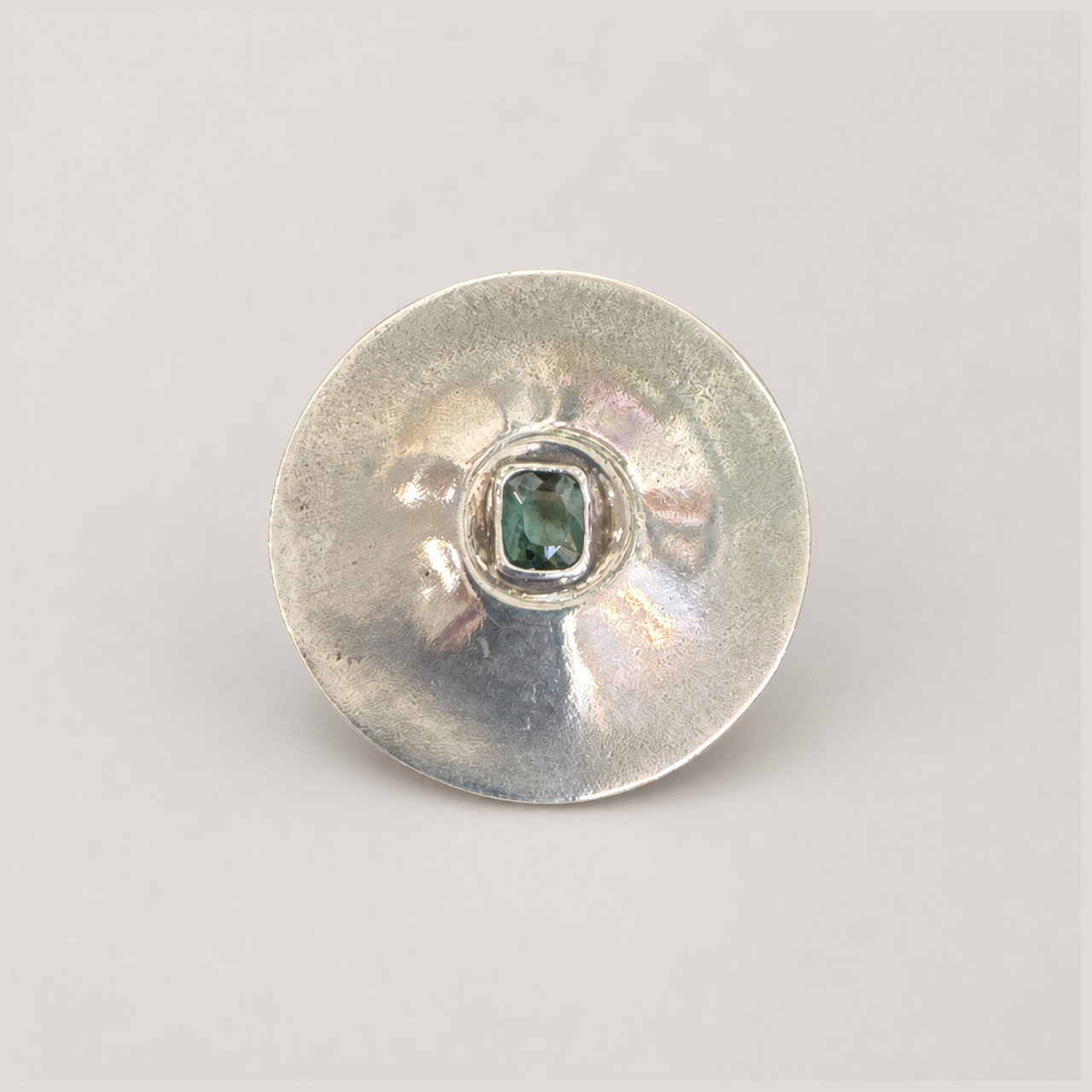 Round .925 Pendant/Brooch With Green Stone